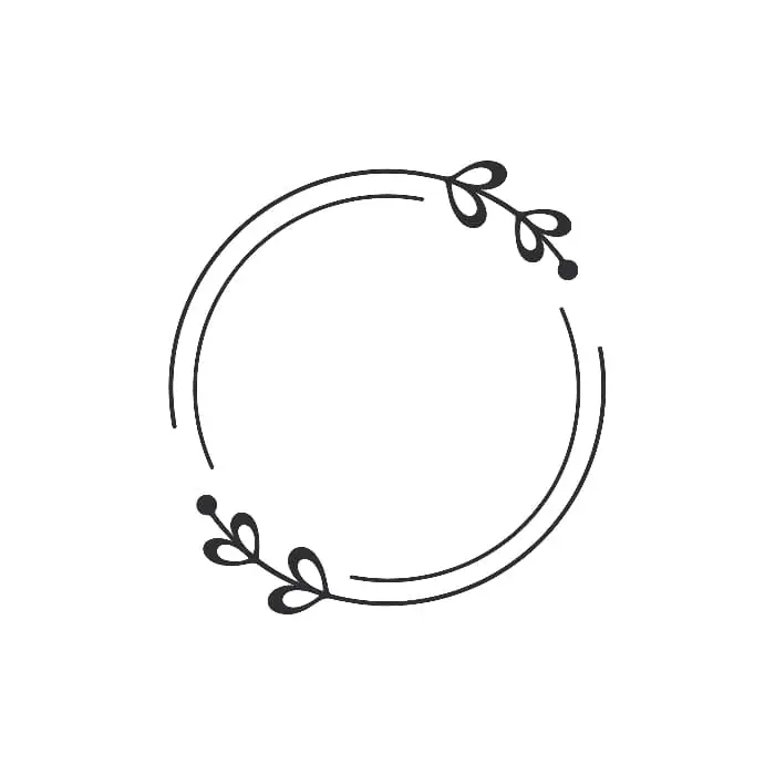 A circle design formed by double lines that don't form a complete circle shape, with embellishments suggesting foliage.