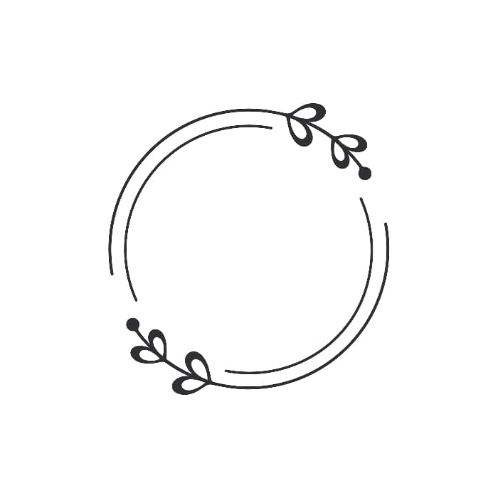 A circle design formed by double lines that don't form a complete circle shape, with embellishments suggesting foliage.