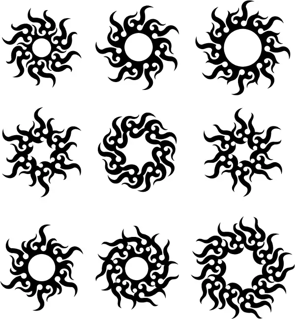 Artistic designs that create the suggestion of a circle shape -- these, in particular, could also represent the sun.