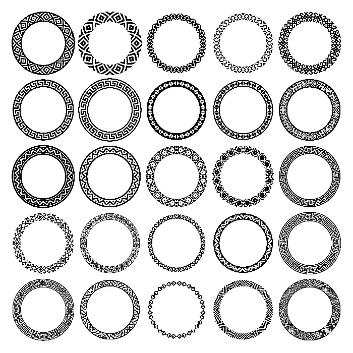 Collection of circles in various line and geometric element styles.