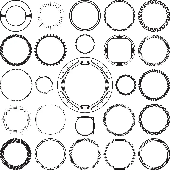 A collection of circles created in various styles of lines and geometric elements.