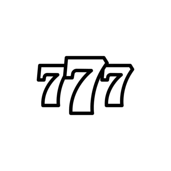 The number 777 is black ink outlines with the middle 7 larger than the other two.