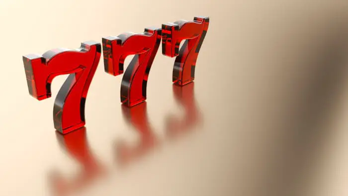 A 777 image created with red number blocks set at an angle.