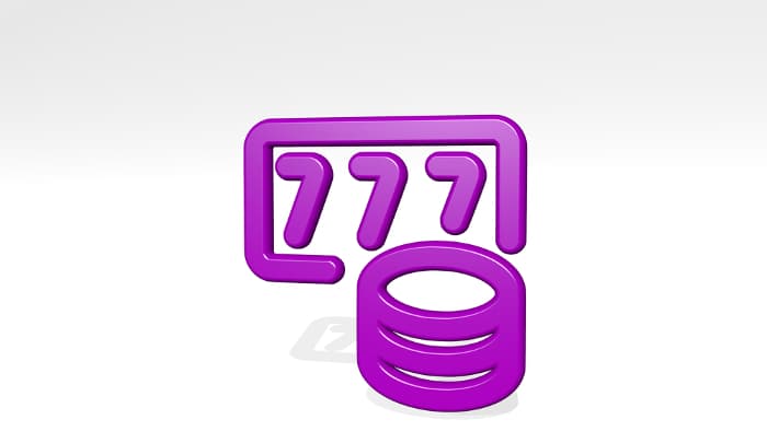 The number 777 in modern font numbers in purple with a symbol for a stack of game chips next to it.  This creates a 777 tattoo meaning with a very different mood.