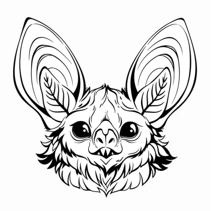 A black and white image of a bat with very large ears and a cute expression -- no scary bat tattoo meaning with this bat.