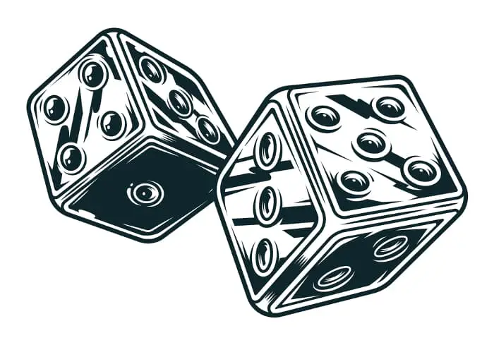 Pair of dice in black ink retro art style.