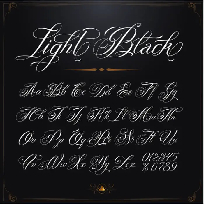 A very detailed and fancy cursive script font.