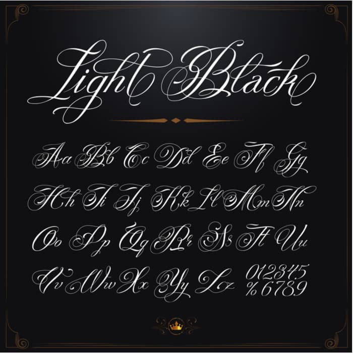 A very detailed and fancy cursive script font.