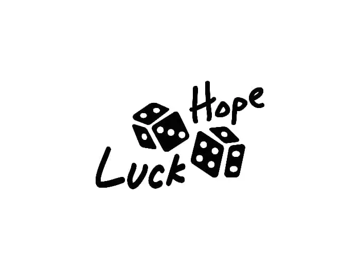 A modern art style image with a pair of die and the words "Luck" and "Hope."