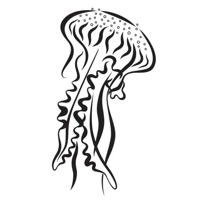 A simplified jellyfish image in black ink.