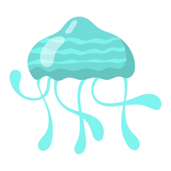 A simple, cartoon-style jellyfish in shades of blue.