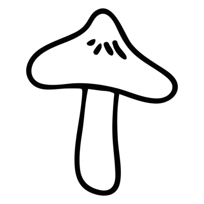 A simple black line images of a mushroom, almost abstract-style.