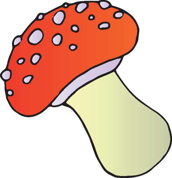 A cartoony red-capped mushroom with white spots.