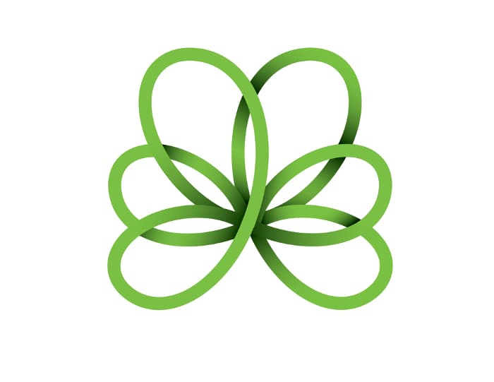 An image of green loops overlapping one another in a playful and whimsical manner.  The shamrock shape doesn't seem obvious until you look for it.