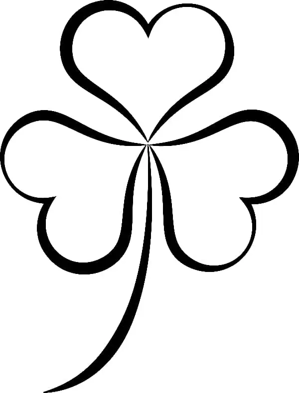 A simple black ink drawing of a shamrock where the leaves resemble hearts and the shamrock is drawn in outline form with no additional detail.