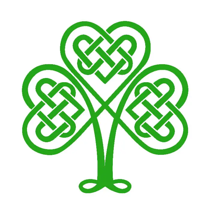 A green shamrock design with Celtic knots on each leaf.