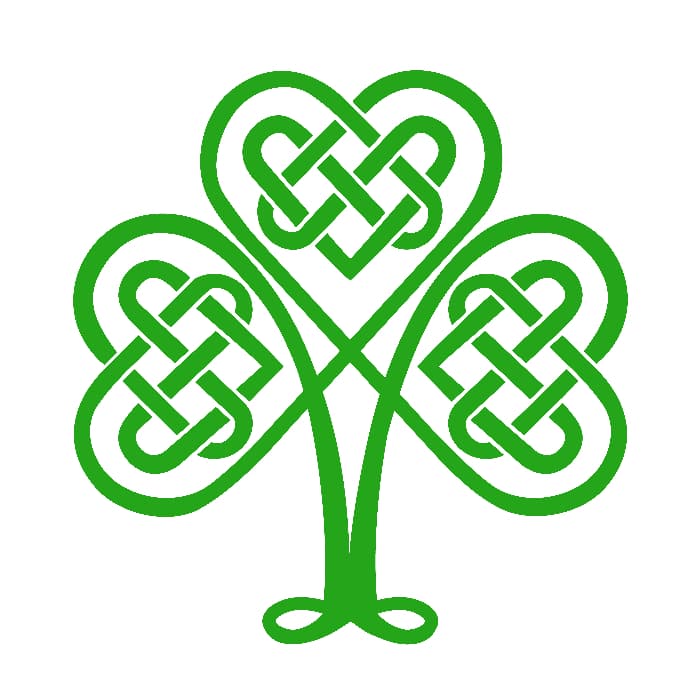 A green shamrock design with Celtic knots on each leaf.