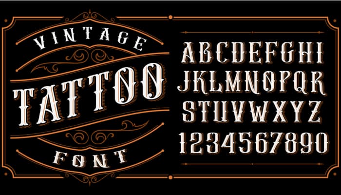 An old school, vintage tattoo font used in biker/outlaw style tattoos.