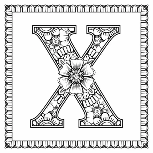 A formal font X with decorative details inside the X shape.