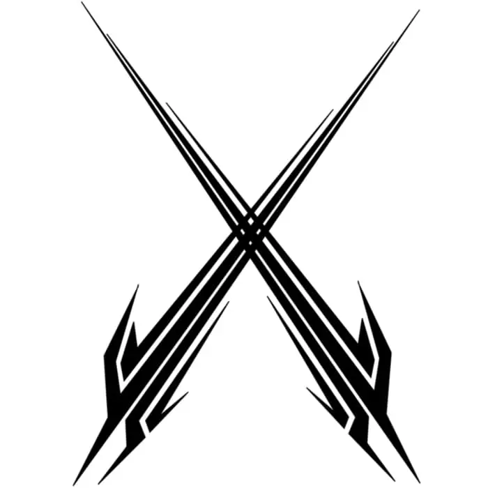 A black tribal-style X that looks like two crossed swords.