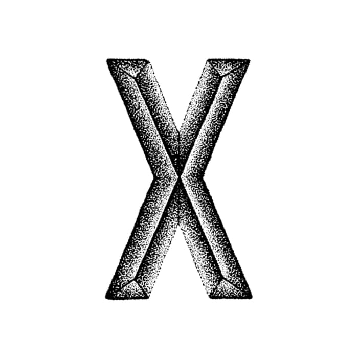 An X in a dot art style.