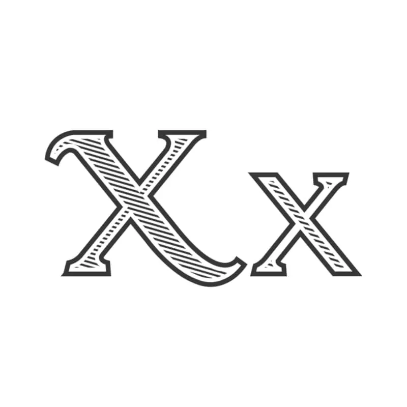 Two Xs in formal font styles in different sizes.
