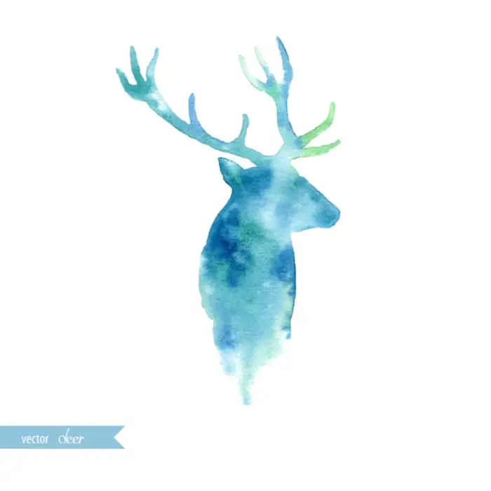 Watercolor silhouette of stag deer head.