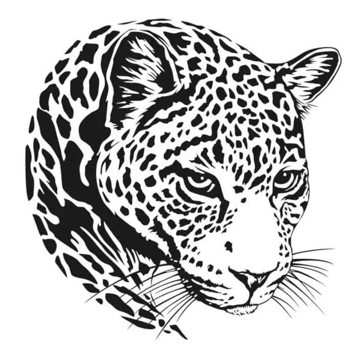 A black and white jaguar head image.