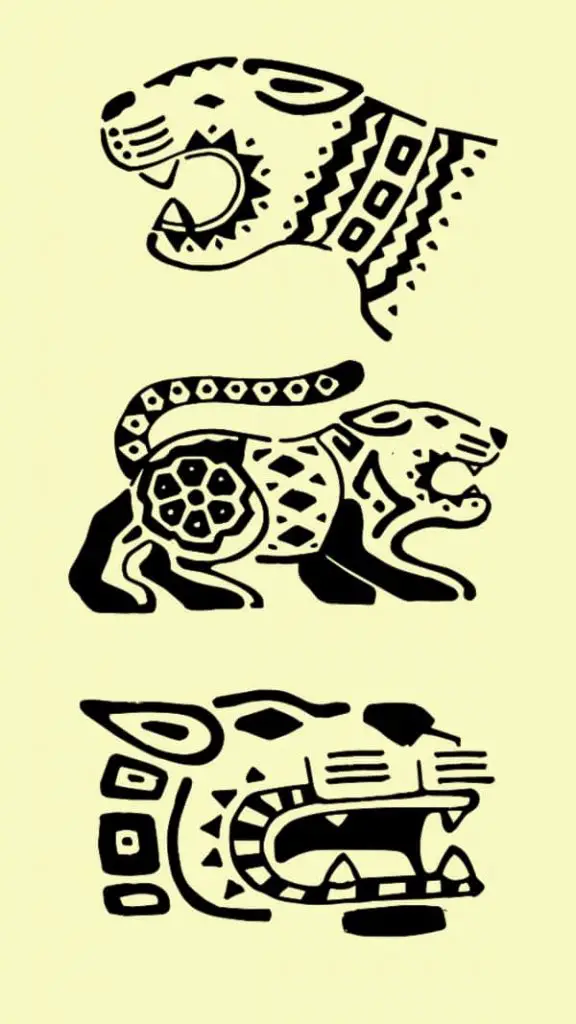 Primitive art images of jaguars.