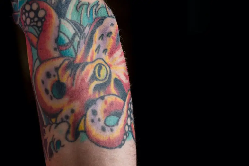 Closeup of an octopus tattoo.